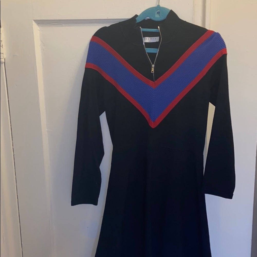 Sandro half zipper ribbed A line knit dress